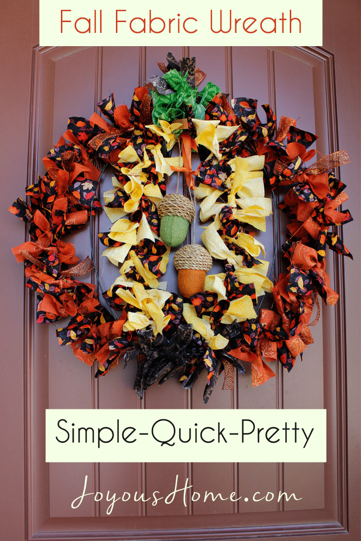 Make a quick fall wreath with a frame, and pretty fall fabric. Quick and easy! Visit Joyous Home!