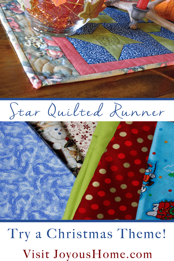 Try this EASY star for a pretty runner from Joyous Home! Use any seasonal theme! Happy to answer questions in the comments!