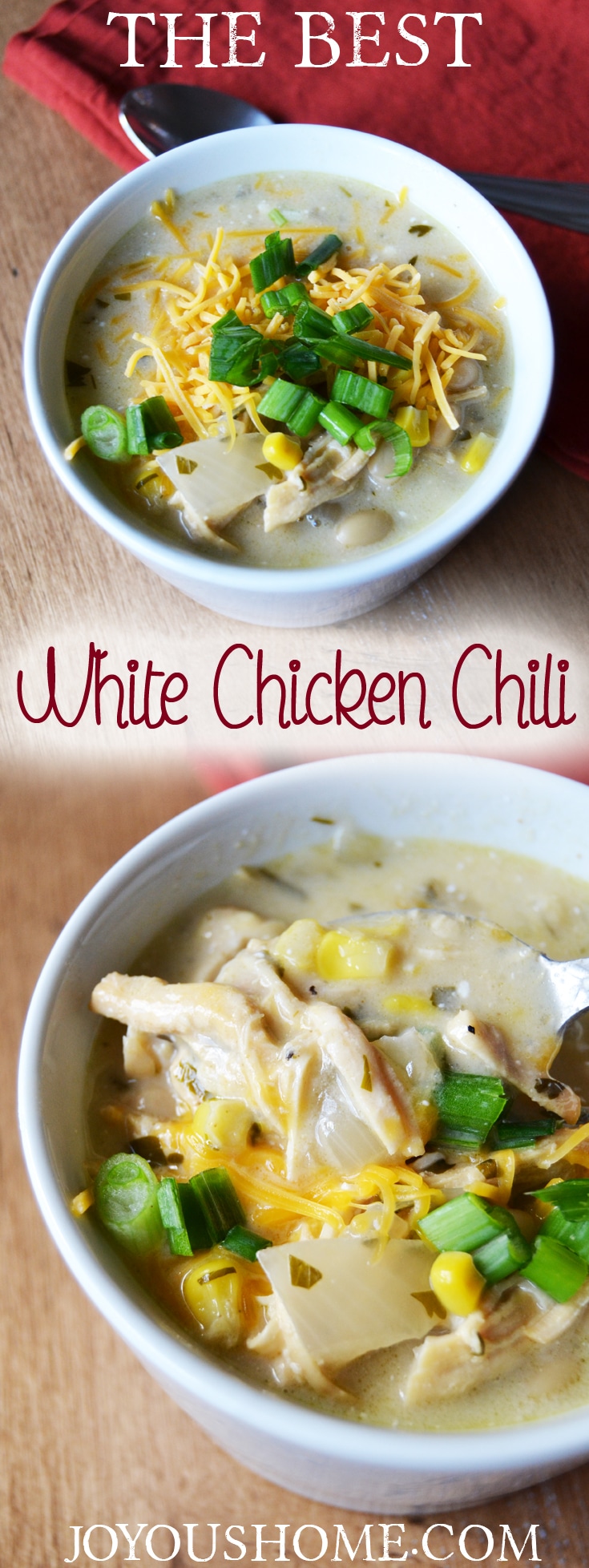 The BEST white chicken chili I have ever made! SO yummy. It has two not-so-secret ingredients that make a world of difference: fresh cilantro and cream cheese!