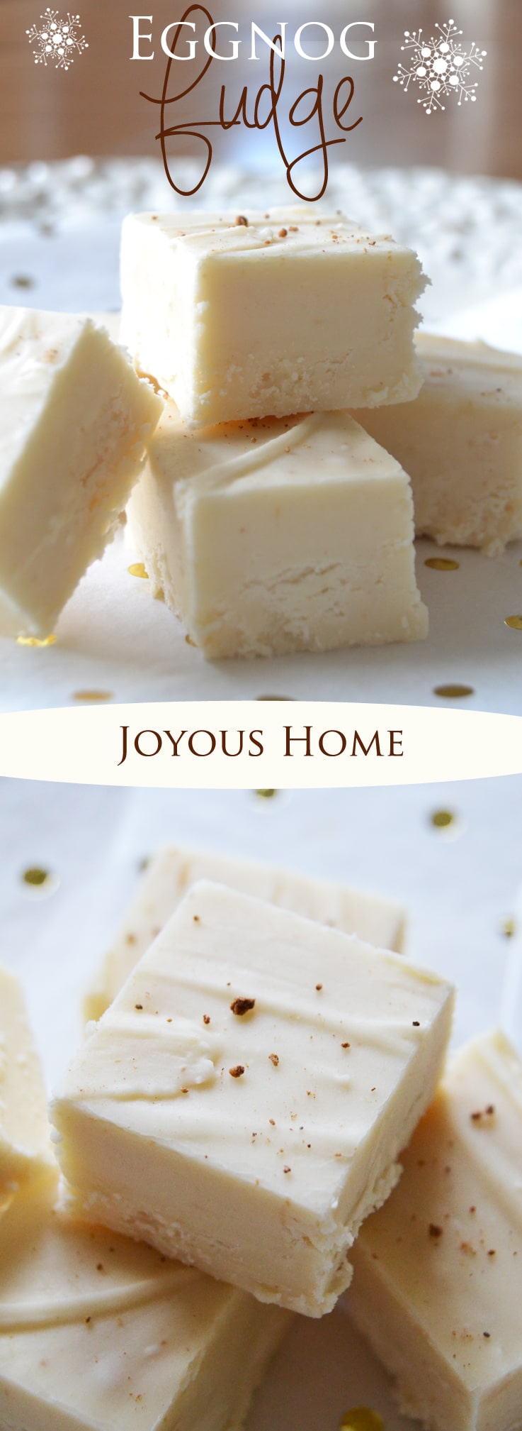 Eggnog fudge... super creamy and light, a Christmas treat that will melt in your mouth! Made with eggnog and delicious white chocolate!
