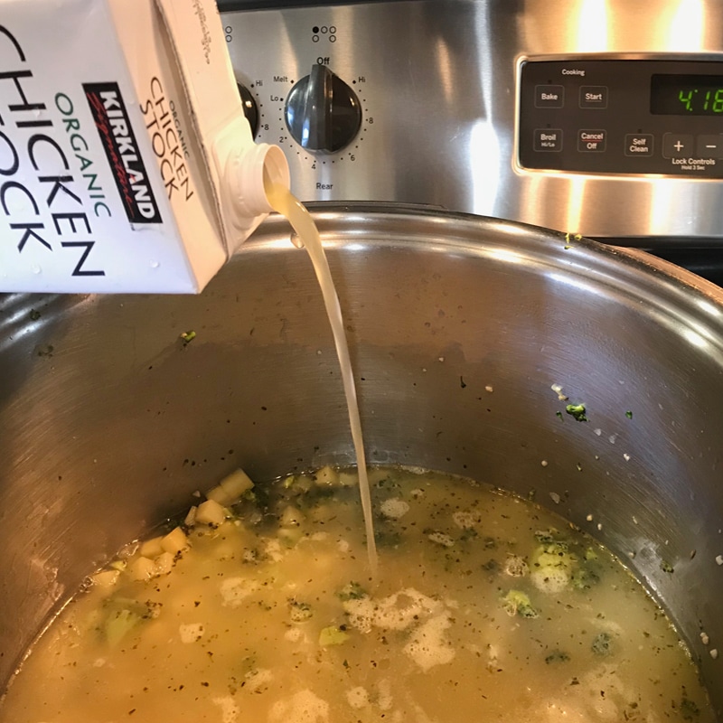 Adding Chicken Broth to Potato Cheese Soup