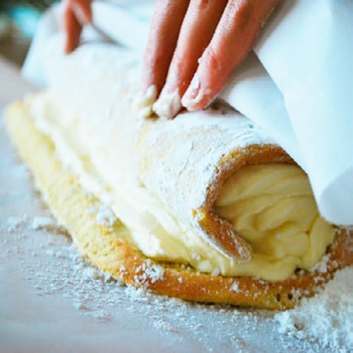 Rolling Lemon Roulade Jelly Roll Cake