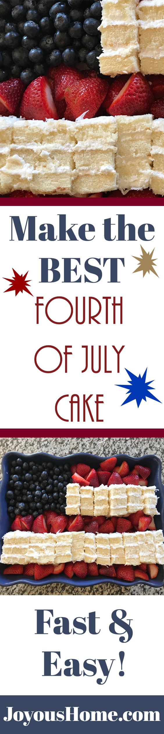 Make the best Fourth of July Cake that's easy and fast! Lots of fresh fruit and a cake you will LOVE as a quick dessert!