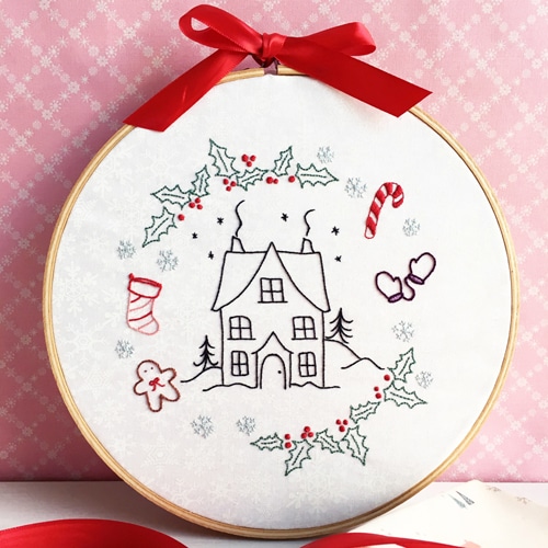 christmas cottage embroidery pattern
