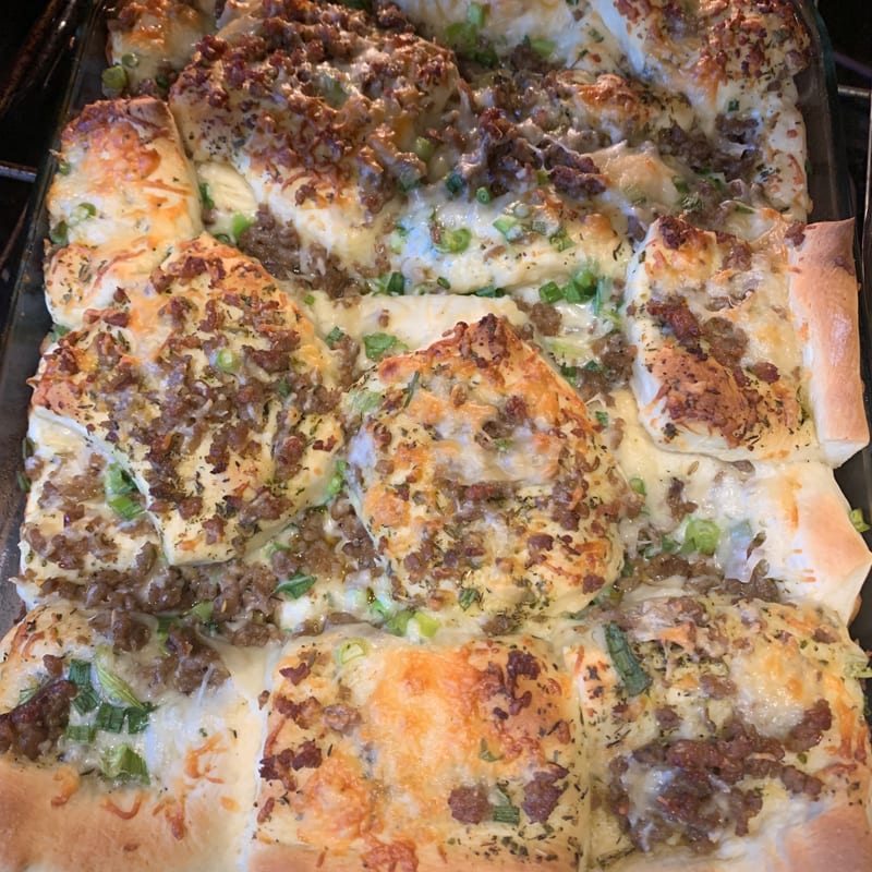 Baking Cheesy Sausage Pesto Pull Apart Bread